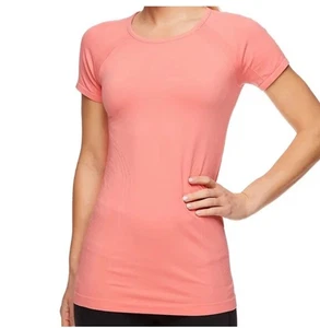 T-shirt Gaiam nuova con etichetta Warrior senza cuciture rosa pesca rosa taglia small increspata - Foto 1 di 6