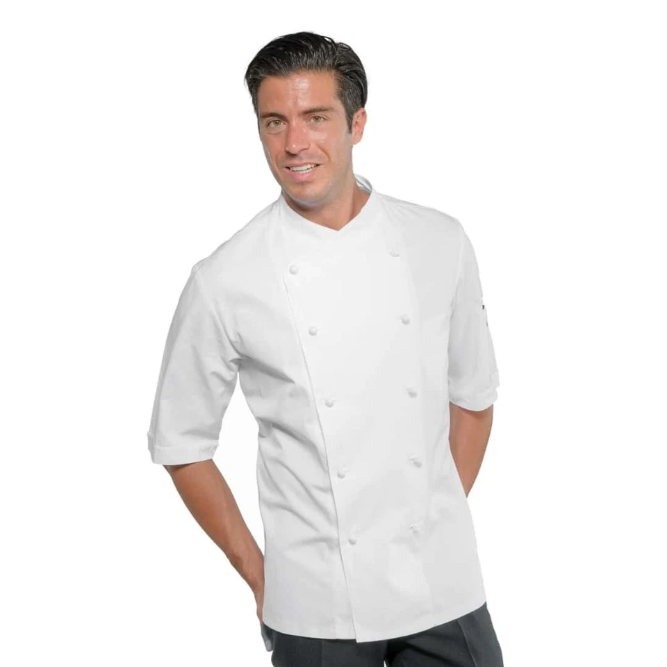 Giacca Cuoco Unisex Panama Slim Satin Bianca a Manica Corta - ISACCO - Pizzaiolo - Immagine 1 di 1
