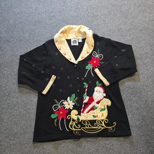 Storybook Strickpullover Damen Größe 1X schwarz Weihnachten Urlaub Santa Perlen hässlich - Bild 1 von 10