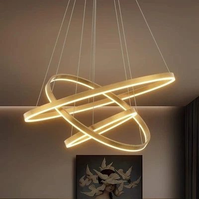 TOZING 31" 3-Light Modern Gold Geometric LED Chandelier for Bedroom & Kitchen - Image 1 of 4