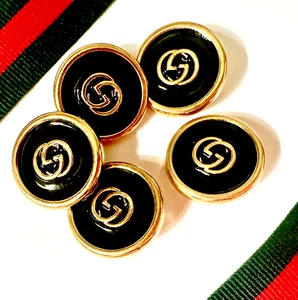 5 GUCCI BUTTONS GG INTERLACED G LOGO BLACK GOLD METAL ICONIC GG BUTTONS 25mm - Picture 1 of 24