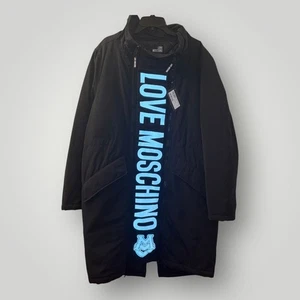 Love Moschino Men's Parka Coat Long Black Reflective Big Logo IT 52 Large NWT - Picture 1 of 7
