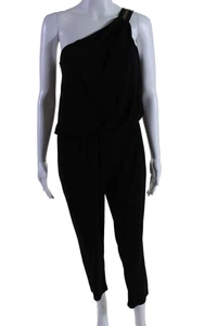 Rachel Zoe Womens Zipped Textured Ruched One Shoulder Jumpsuit Black Size 2 - Picture 1 of 7