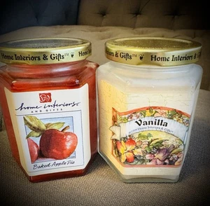 2 Vintage Home Interiors BAKED APPLE PIE & VANILLA Jar Candles NOS! - Picture 1 of 6
