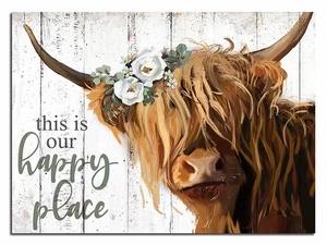 Arte de pared YPY Highland Cow - Este es nuestro lugar feliz poste de lienzo inspirador... - Imagen 1 de 7
