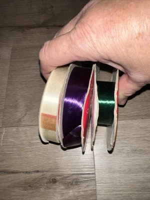 Lote de Cinta Sasheen Vintage 3M - 3 Carretes Marfil Verde Púrpura Nuevo Foto 1 de 4