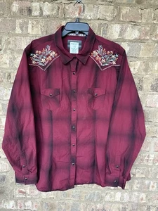Panhandle Burgundy Embroidered Floral Design Pearl Snap Western Shirt Womens XXL - Picture 1 of 3