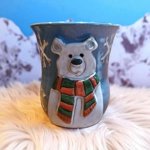 Vintage Mudworks USA Pottery Handcrafted Blue Polar Bear Coffee Mug - Picture 1 of 9
