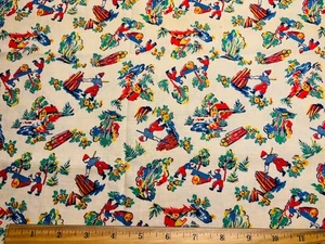 Antique Vintage Cotton Fabric 1940s Lumberjacks SawMills Novelty 35"w 12/yd - Picture 1 of 3