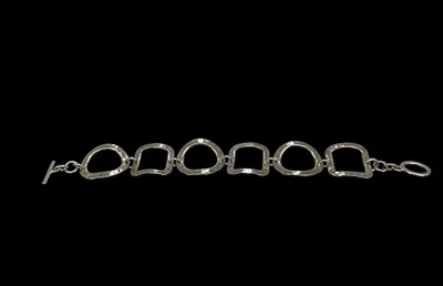 7 1/2 In. Platinum Over 925 Silver Hammered Shape Bracelet - Image 1 of 4