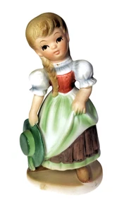 Geo Z Lefton kleines Mädchen mit grünem Hut Biskuit Porzellan Figur 5096 Japan - Bild 1 von 5