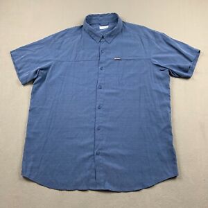 Columbia Shirt Mens XL Blue Button Short Sleeve Model Poly Blend Hiking Fishing