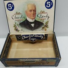 Vintage CHARLES DENBY Wooden Cigar Box H. Fendrich Evansville Indiana 5 Cents Ea