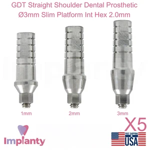 5x GDT Hombro Recto Prótesis Dental Ø3mm Plataforma Delgada Int Hex 2.0mm - Imagen 1 de 3