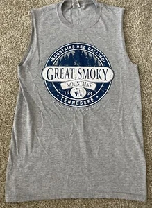 Jerzees Great Smoky Mountains Gatlinburg Pigeon Forge Gray Tank Top Mens Small - Picture 1 of 4