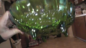vintage large heavy colorful glass bowl green dish - Picture 1 of 5