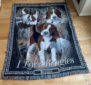 Vintage "I Love Beagles" Tapestry Throw Blanket  Large 70"  x 50" Danbury Mint - Picture 1 of 9