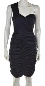 Laila Azhar Womens Dress Size 2 Navy Blue Solid Sheath Knee Length One Shoulder - Picture 1 of 4