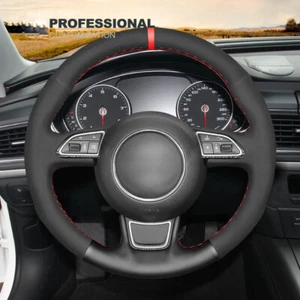DIY Custom Black Suede Leather Steering Wheel Cover For Audi A3 A4 A5 A6 A7 S6 - Picture 1 of 8