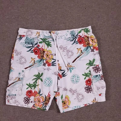 Pantalones Cortos Antiguos Azul Marino Hombres Grandes Blancos Hawaianos Florales Tiki Piscina Fiesta Playa Bañador Baúl Foto 1 de 4