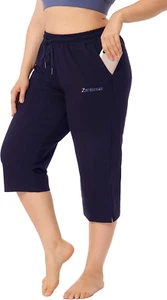 Women'S plus Size Active Yoga Lounge Indoor Jersey Capri Walking Crop Pants with - Picture 1 of 12