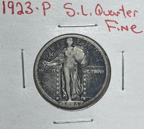 1923-P Standing Liberty Quarter Fine 90% Silver Coin Cover