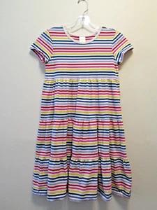 Girls Multicolor Hanna Andersson Stripe Short Sleeve Dress Size 10-100% Cotton - Picture 1 of 9