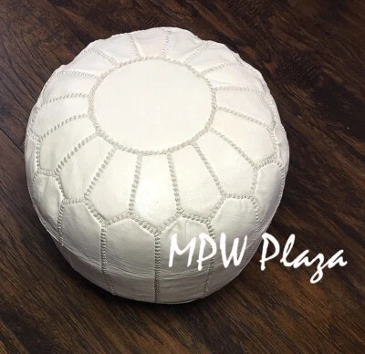 MPW Plaza Mini Pouf, White, Moroccan Leather Footrest - Image 1 of 2