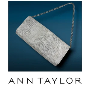 Ann Taylor Textured Leather Envelope Bag Chain Strap Clutch Runway Couture - Picture 1 of 6