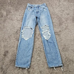 American Eagle Jean Womens 4 Baggy High Light Stretch Straight Distressed 25x31 - Picture 1 of 13