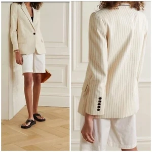 NEW Nili Lotan Don Pinstripe Cotton Blazer Natural Black Women Size 0 $795 - Picture 1 of 10