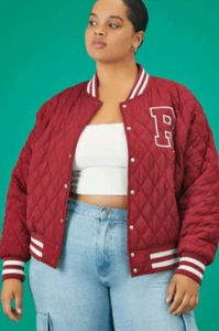 Forever 21 x Reebok Plus Size Quilted Reebok Varsity Jacket Burgundy Size 1X NWO - Picture 1 of 7