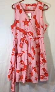 J Crew Mujer Imitación Abrigo Vestido Rosa Rojo Talla 12 Langosta Cangrejo Niveles Vacaciones - Imagen 1 de 8