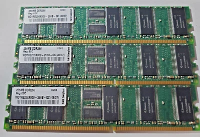 3pcs Wintec WD1RE256X09-266B-QC DDR266-800 256MB 184 pin DIMM   750MB total - Image 1 of 3