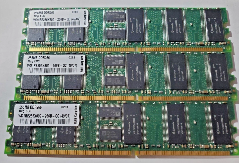 3pcs Wintec WD1RE256X09-266B-QC DDR266-800 256MB 184 pin DIMM   750MB total - Image 1 of 3