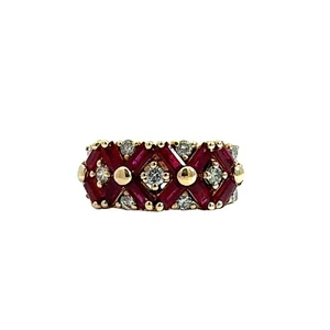 Vintage 14k Yellow Gold Baguette Ruby & Diamond Band Size 5.75 - Picture 1 of 6