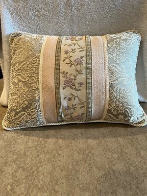 Croscill Home Jacquard Throw Pillow Cream Sage Pink W/Corded Edges 20 X 15 - Image 1 of 4