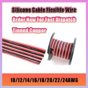 Silicone Cable Flexible Wire 10/12/14/16 - 24AWG Black/Red Double Parallel Wire - Picture 1 of 5