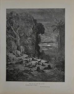 Antigua impresión artística de Gustave Dore Dios Jardín del Edén Creación 1888 religiosa - Imagen 1 de 16
