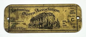 San Francisco Opera House War Memorial 1932 Grand Opening Souvenir Metal Ticket - Picture 1 of 8
