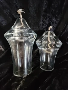 Two Scandinavian Art Glass Oil Lamps-Candles Vintage 70s NOS 9x5 6.5x4.5/ 4.5LBS - Picture 1 of 11