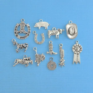 Rodeo Charm Collection Antique Silver Tone 12 Different Charms - COL144 - Picture 1 of 2