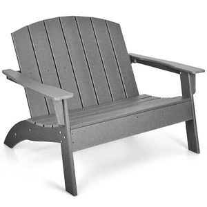 Patio Adirondack Chair Loveseat Outdoor Double Bench HDPE for Porch Deck Grey - Picture 1 of 7