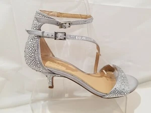 Jewel Badgley Mischka Kitten Heels Evening Shoes Silver Sparkly Women's US 5.5 M - Picture 1 of 12