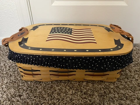Peterboro Picnic Basket 150th Anniversary 2004 Wood Lid Leather Handle NEW Cover
