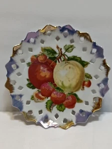 Vintage Porzellan Netz Gold & Blauer Rand Teller Äpfel 7 Zoll 1950er 1960er - Bild 1 von 6