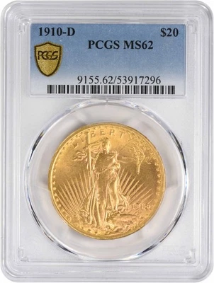 1910-D $20 Oro St. Gaudens MS62 PCGS Foto 1 de 4