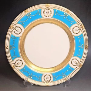 Vintage 1900s Minton Enamel Turquoise And Gold Cabinet Plates Tableware - Picture 1 of 10