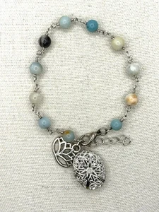 Sacred Arrow Amazonite Stone Silver Tone Lotus Diffuser Locket Bracelet NWT - Picture 1 of 21