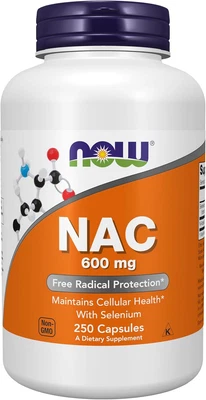 NOW Supplements, NAC (N-acetil cisteína) 600 mg con selenio, 250 cápsulas vegetales Foto 1 de 4